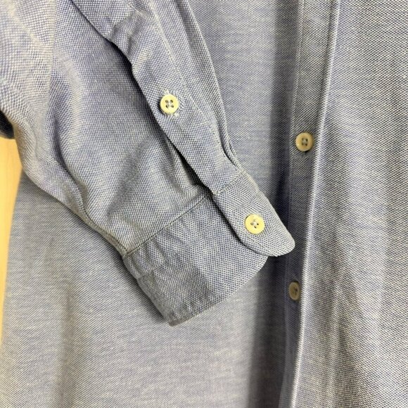 2/$30 Zara Blue Textured Stretch Man Slim Fit Shirt Long Sleeve Size Large - Picture 4 of 9
